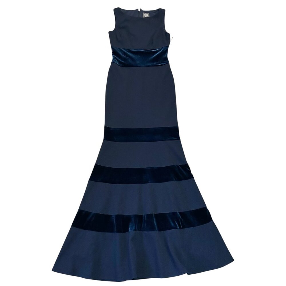 VINCE CAMUTO WOMEN'S SIZE 0 VELVET & SCUBA NAVY MERMAID GOWN SLEEVELESS NWT